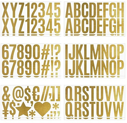 Bekecidi 12 Sheets Gold Alphabet Letter Stickers, Self-Adhesive Vinyl Letter Numbers Stickers Kit, 2.5 in Waterproof Symbol Mailbox Numbers Sticker for Signs Door Cars Address Number (Gold)