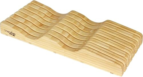 Shenzhen Knives Bloque de cuchillos de cajón grande: 11 ranuras (sostiene 10-12 cuchillos), soporte de madera de bambú vacío para cajones de cocina