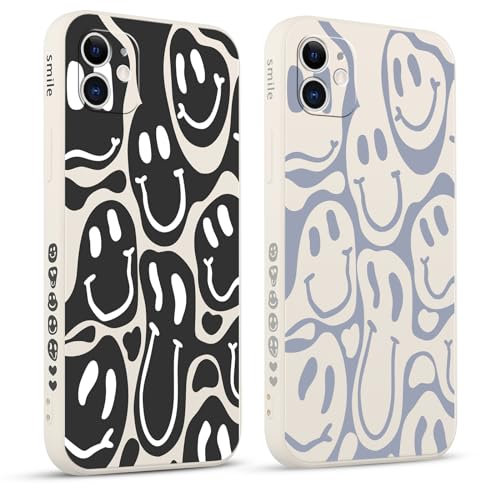 Pnakqil 2 stück Handyhülle für iPhone 11 6,1, Hülle Lustiges Funny Lächeln Design Grimace Bemaltes Muster süß Ästhetik Mädchen Silikon Schutzhülle Tasche Schön Kameraschutz Case