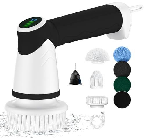 Cepillo de limpieza eléctrico, portátil, inalámbrico, con 6 cabezales de cepillo intercambiables, cepillo de limpieza para el hogar, 2 modos, perfecto para limpiar profundamente azulejos, cocina,