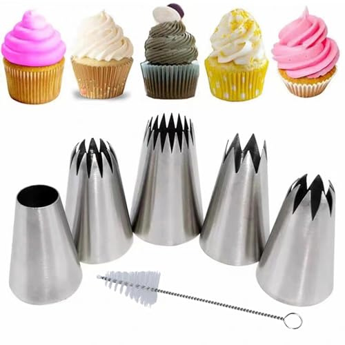 MDLJG Extra Large Piping Tips, Seamless Stainless Steel Icing Piping Nozzle Tip Set, DIY Icing Nozzle Tool for Birthday Cake & Cupcakes, with a Cleaning Brush (1A 356 347 348 1E)