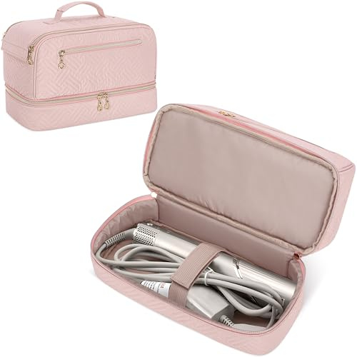 Teamoy Custodia da Viaggio a Doppio Strato Compatibile con Asciugacapelli Dyson, Organizer Portatile di Grande Capacità per Asciugacapelli Styler e Accessori,Rosa