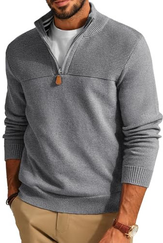 PaulJones Arbeitspullover Herren Strickpullover Sweater Herren mit Reissverschluss und Stehkragen Grau XL