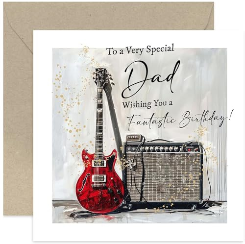 Cartes d'anniversaire pour homme – Carte d'anniversaire musicale en forme de guitare électrique pour papa – Carte de vœux d'anniversaire Rock n Roll pour lui – Carte d'anniversaire familiale pour
