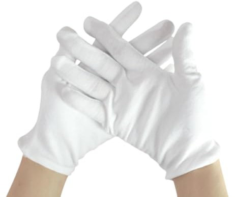 FUZVOL 4 pares de guantes blancos de algodón, tratamiento de eccema y guantes hidratantes para manos secas, para inspección de monedas de plata, servir y limpiar, trabajo diario, cuidado de la piel de