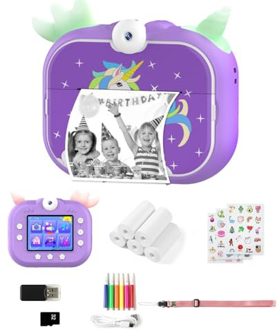 Robofun Macchina Fotografica Istantanea, 2,4 Pollici 1080P 48MP HD 180° Obiettivo Rotante Fotocamera Digitale con 32GB Scheda SD e Carta da Stampa, Regalo per Bambini dai 3-12 Anni - Viola