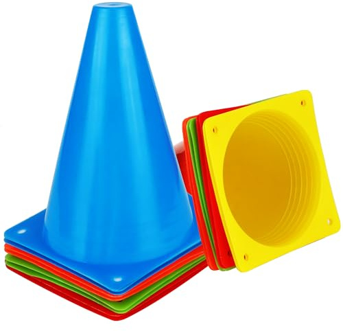 TYSM-CC 10 Stück Wetterfeste 18cm Trainingskegel (5 Farben) – rutschfeste Markierungskegel für Fußball, Reiten, Fitness & Hundetraining – Flexibel, Leicht & Kindersicher