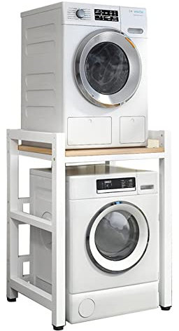 Support de sèche-linge réglable avec capacité de charge de 400 kg pour machine à laver et sèche-linge à chargement frontal, kit d'empilage portable avec unité de rangement pour machine à laver