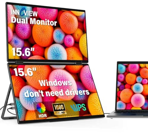 InnoView Dual Portable Monitor 15.6 1920x1080 Dual Stacked Foldable Monitor | 315° Screen Adjustment | USB-C/HDMI Dual Screen Monitor for Laptop, Mac, Windows