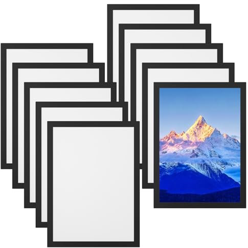 Comzantor 10 Piezas A4 Marco Fotos Magnetico, Marco de Fotos Magnético Multiusos, Diamond Painting Marco, Información Marco Autoadhesivo, para Fotos, Carteles, Documento, Licencia (Negro)