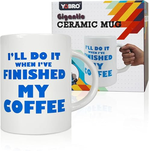 YOBRO Taza de café gigante de 2 litros de cerámica - Taza de café extragrande y divertida - Regalo original para hombres, colegas u oficina - Regalo divertido para cualquier Anla (azul)