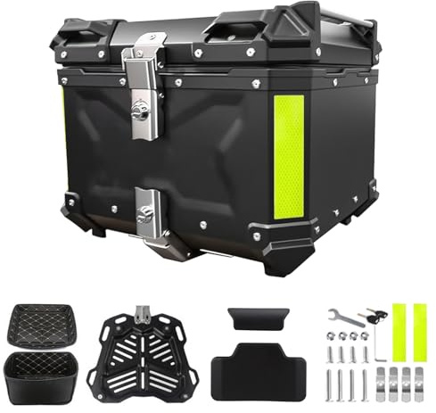 YJYAJIE Top Case Moto, 45L Alliage d'aluminium Coffre Moto, étanche Anti-poussière et Antivol, Coffre à Bagages pour Rangement Casques(Noir)