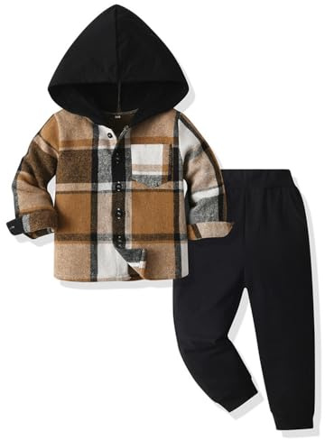 UUAISSO Ropa de bebé para niños pequeños Tops a cuadros con capucha sudadera pantalones Otoño Invierno Trajes Negro 2-3 años