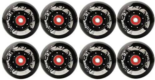 JCCHT 8 Pack 60mm 62mm 64mm 68mm 70mm 72mm 76mm 80mm Inline Skate Wheels Outdoor Indoor 90A Asphalt Formula Roller Skate Replacement Wheels with Bearing,Black,60MM