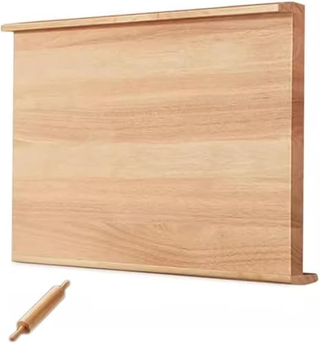 Planche à pâtisserie réversible en bois avec rouleau à pâtisserie et rainure pour jus, idéale pour pétrir la pâte, hacher les légumes, les fruits, le fromage et la viande