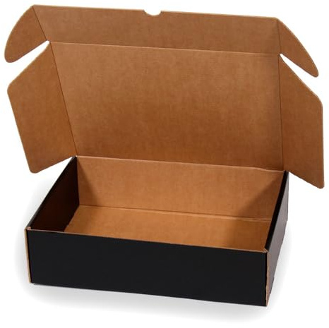 Confezione da 10 scatole in cartone kraft automontabili con coperchio colore nero - resistenti per spedizioni, e-commerce e corriere con misure 38 x 28 x 8 cm