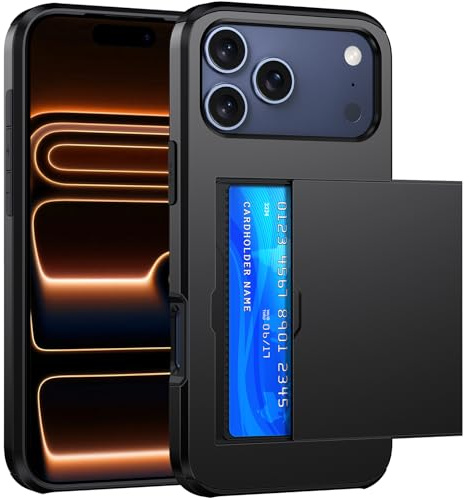 SZSSZSM Plånbok för iPhone 17 Pro Fodral med Korthållare, Svart | Dubbelbottnad, Militärklassat Skydd, Stötsäkert, Dolda Kortplatser, Tunn och Exakt Passform Skal