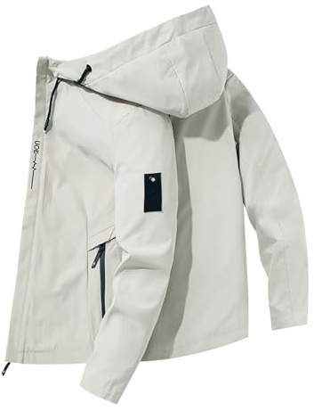 Giacca impermeabile da uomo, leggera e resistente all'acqua, con cappuccio regolabile, cerniera completa, per attività all'aperto, passeggiate, escursionismo, sport, lavoro, pesca, viaggi, foto top
