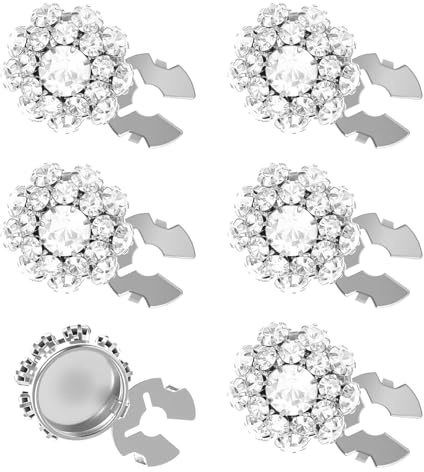 Floruvia Juego de 6 Cubiertas de Botones Desmontables con Diamantes de Imitación, Decoraciones Brillantes para Blusas de Mujer, Clips de Joyería para Jeans y Proyectos de Costura (Plata)