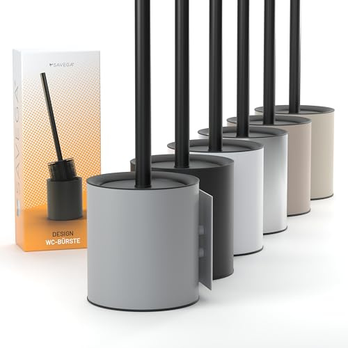 SAVEGA Scopino per WC Grigio – Spazzolone WC in Silicone Montaggio a Parete – Scopino Bagno con Supporto e Antigoccia – Set WC in Acciaio Robusto – Montaggio Facile senza Fori