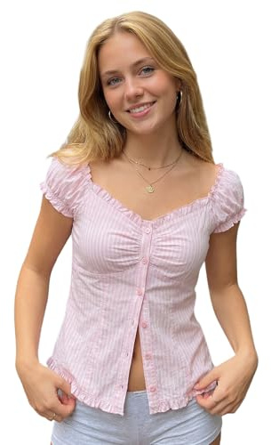 Edhomenn T-shirt gothique uni à manches courtes pour femme avec col rond et volants