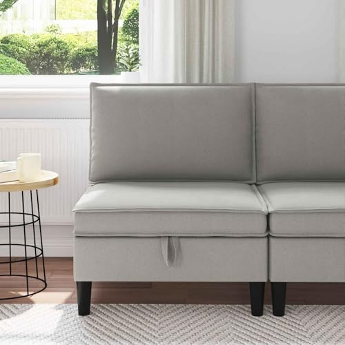Ziaphsol mellansoffa med förvaringsutrymme ljusgrå sammet modern design, hållbart material, bekväm sovfunktion, praktisk sänglåda, skandinavisk stil, perfekt för vardagsrum och kontor
