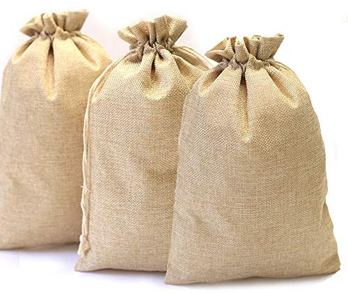 DAHI 12 Pz Sacchetti di Iuta 20x30 cm, Sacchettini Regalo di Lino con Coulisse, per Matrimoni Feste Calendario Avvento (marrone chiaro)