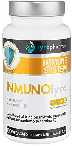 Inmunolyra® | Reduce la sensación de cansancio, evita los molestos resfriados y tiene efecto prebiótico | Fórmula testada con prebióticos (Resistaid®) y vitamina D | 60 capsulas vegetales (1 mes)