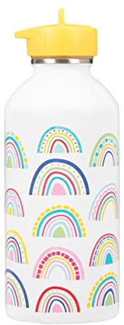 Gourde enfant Acier inoxydable DRAEGER PARIS - Facile à nettoyer - gourde réutilisable - Idéale pour parc, école - Contenance 300ml - 17 cm x 6,5 cm - Blanc - Thème : Arc-en-Ciel