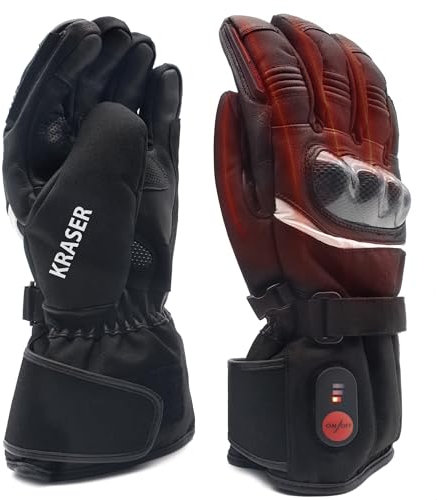 KRASER KRGS28-M Premium Motorrad Handschuhe Zugelassen, Hochwertige wasserdichte und Beheizte, Extremen Getestet und mit Kohlefaserschutz, 3 Wärmestufen Beheifür den Winter für Herr und Frauen