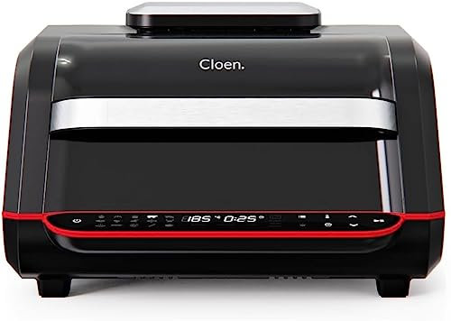 Freidora sin Aceite 7L, 1700W, Freidora de Aire,18 Funciones, 8 Dispositivos en 1, Panel Led Táctil, Modo Manual. Doble uso: con Cesta o Plancha Grill. Tamaño Familiar .Sin BPA. Foodie Fryer by Cloen