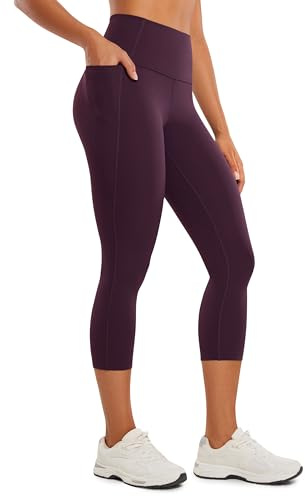 CRZ YOGA Womens Butterluxe Workout Capri Leggings 21 Inches - High Waisted Gym Yoga Leggings with Pockets Deep Purple 12