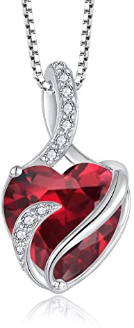 FJ Necklaces for Women 925 Sterling Silver Ruby Necklace Infinity Heart Pendant July Birthstone Jewellery for Women