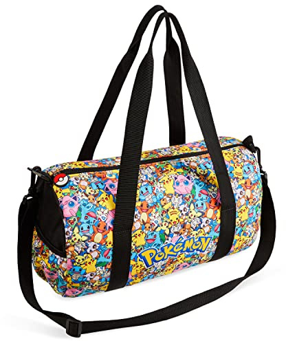 Pokemon Pikachu Duffel Kids Travel Bag - Gym Sports Overnight Holdall with Adjustable Strap & Pockets