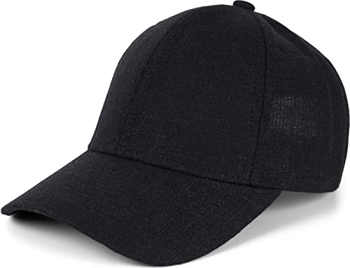 styleBREAKER Cappellino Unisex in Lino | Berretto da Baseball 6 Pannelli Regolabile con Visiera Curva | Cappello Estivo Traspirante con Chiusura in Metallo | Leggero, Comodo & Elegante, Nero