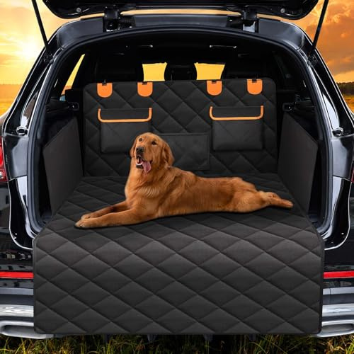 EasyHaWei 4-in-1 SUV Cargo Liner for Dogs, Non-Slip Water Resistant Pet Trunk Mat with Side Flaps Protector & Back Seat Organizer, Dog Backseat Cover for SUVs Vans