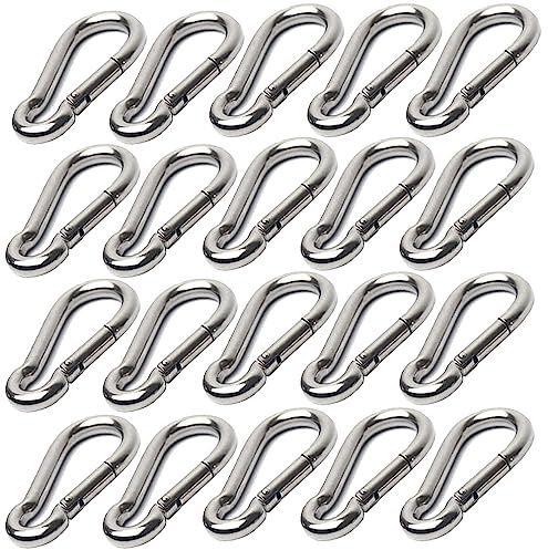 20 Pezzi Moschettoni in Acciaio inox 304,M5 Moschettone Acciaio Inox,50 x 5mm,per Portachiavi, Campeggio, Pesca ed Escursionismo