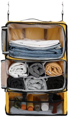 Surblue Mensole Sospese Borsa da Viaggio Cubo di Imballaggio a Compressione per Valigia Pieghevole con Strato di Estensione Ampia Capacità Giallo XXL