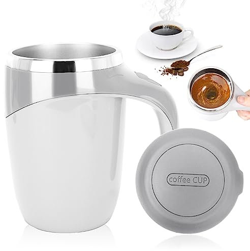 Tasse Auto-Mélangeuse Lazy en Acier Inoxydable - Mug à Café Électrique Magic 380ML (Blanc)