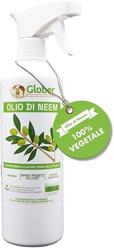 GLOBER Olio Di Neem - Spray 500 ml - 100% Vegetale - Azione Naturale Contro Varie Avversità Estratto Con Pressatura A Freddo - Straordinarie Proprietà