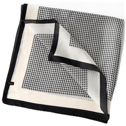 GIMIRO Frauen 70x70cm Schal Simulierte Seide Blumen Schal Krawatte Hahnentritt-Bandana (A04 Houndstooth Black)