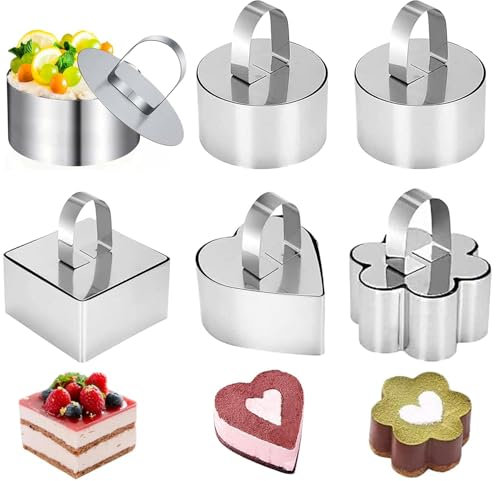6 Pièces Cercle à Patisserie, Emporte-Pièces Ronds, Moule à Cake DIY Moule à Gâteau Nourriture Cuisson Présentation Anneaux Moules à Tartelettes, Moule à Mousse pour Dessert Gâteau(4 formes)