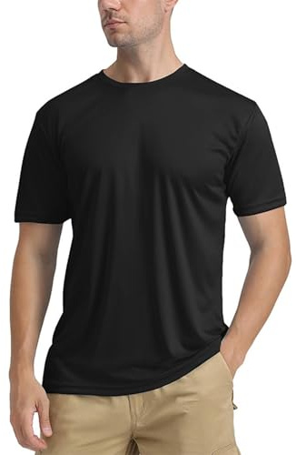SHEKINI Rashguard Herren UV Schutz Shirt Herren Schnelltrocknend Leicht Atmungsaktiv Sonnenschutz für Outdoor Surfen Schwimmen Running Angeln Wasser Hemden Sonnenschutz T-Shirt(Schwarz,XL)