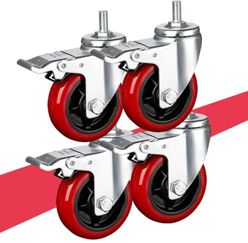 IMUNKT M16 Ruedas Vástago Roscado para Muebles, 75/100/125mm Ruedas Giratorias Industrial, Ruedas De Transporte con Freno, Ruedas Pesados para Aparatos, 4 Piezas(3in/75mm)