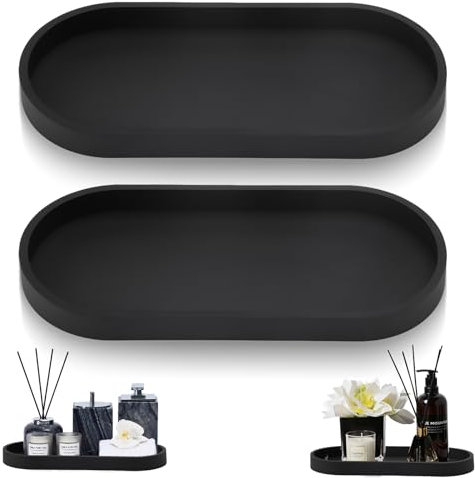 APOMOONS 2 pcs vassoio bagno portaoggetti, vassoio decorativo ovale nero in silicone per saponi cosmetici gioielli aromaterapia (24.5x11x2cm)