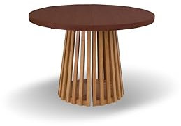 Imebel Runde Tisch, Holztisch, Esstisch, Klapptisch 110-210 cm T-77 (Bavaria, Bein Eiche Natur)