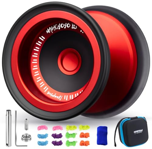 MAGICYOYO V13 DEEPSPIN Bi-Material Yoyo for Kids 8-12, Dual Purpose Professional Yoyo for All Skill Levels, Trick Yo yo with 12 Yo-yo Strings, Finger Brace, Bearing Kit (Red+Black Rings)