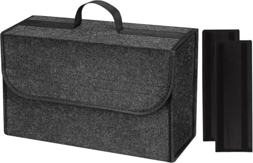 Car Boot Organiser Bag Anti Slip Foldable, Car Boot Tidy for Tools Breakdown Emergency Travel Tidy Van Caravan - Dark Grey Carpet Material - Suitable for All Vehicles (40x15x25cm-1pc-Upgraded)