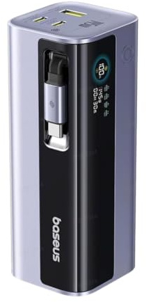 Baseus EnerGeek Powerbank Batteria esterna da 145 W da 20000 mAh con cavo USB-C retrattile da 60 cm per laptop, iPhone 16/15, MacBook e ricarica multipla