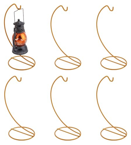 DELORIGIN 6pcs Ornament Display Stand Hanger Holder Glass Globe Iron Wire Stand Hanging Hook Rack for Christmas Lanterns Hanging Air Plant Terrarium Witch Ball Decor DIY Art Craft Display(Gold)